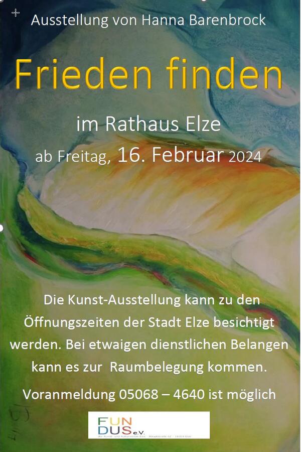 Einladung zur Ausstellung "Frieden finden" von Hanna Barenbrock