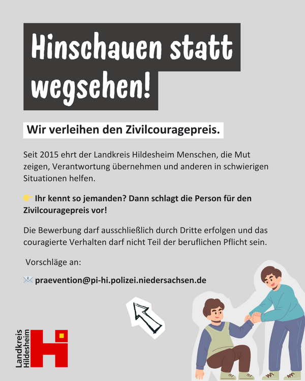 Hinsehen statt wegsehen: Der Landkreis Hildesheim verleiht Zivilcouragepreis 2026