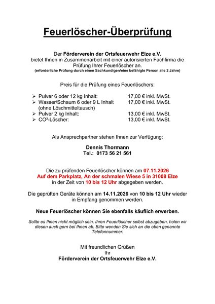 Flyer Feuerl&ouml;scheraktion F&ouml;rderverein Elze 2026