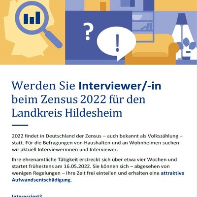Plakat des Landkreises Hildesheim zur Werbung von Interviewer*innen fr den Zensus 2022